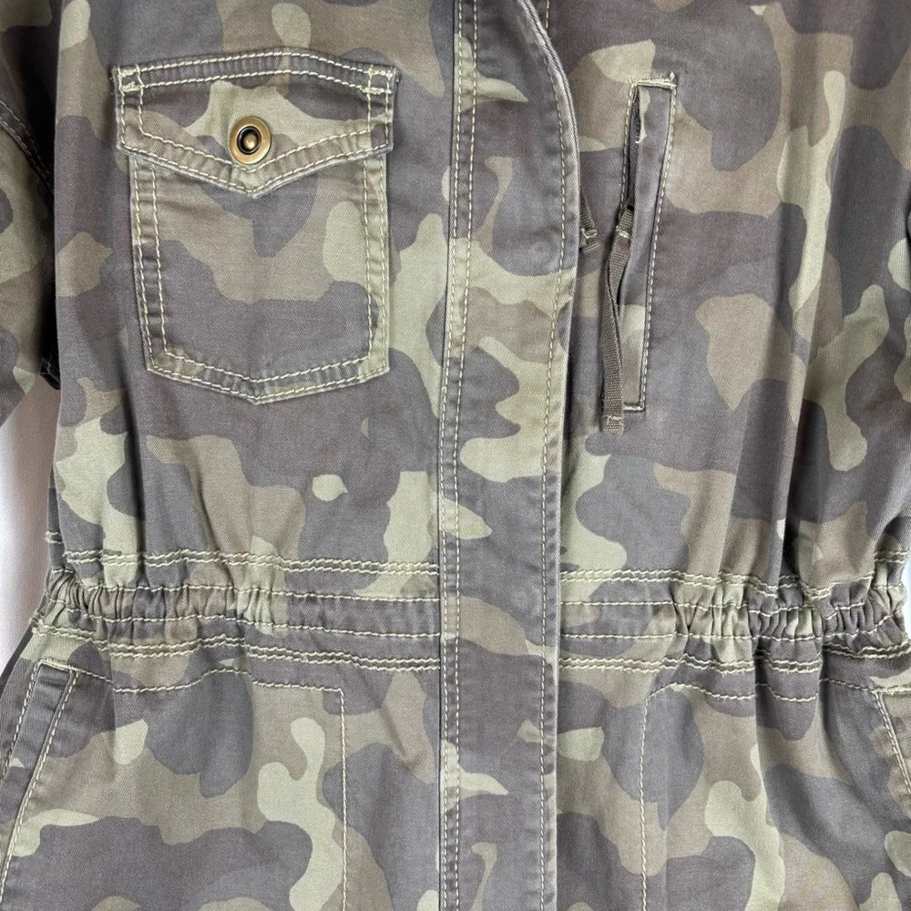 Marrakech Green and Brown Camo Utility Jacket with Cinched Waist/Hip 4 Pocket - Picture 6 of 16